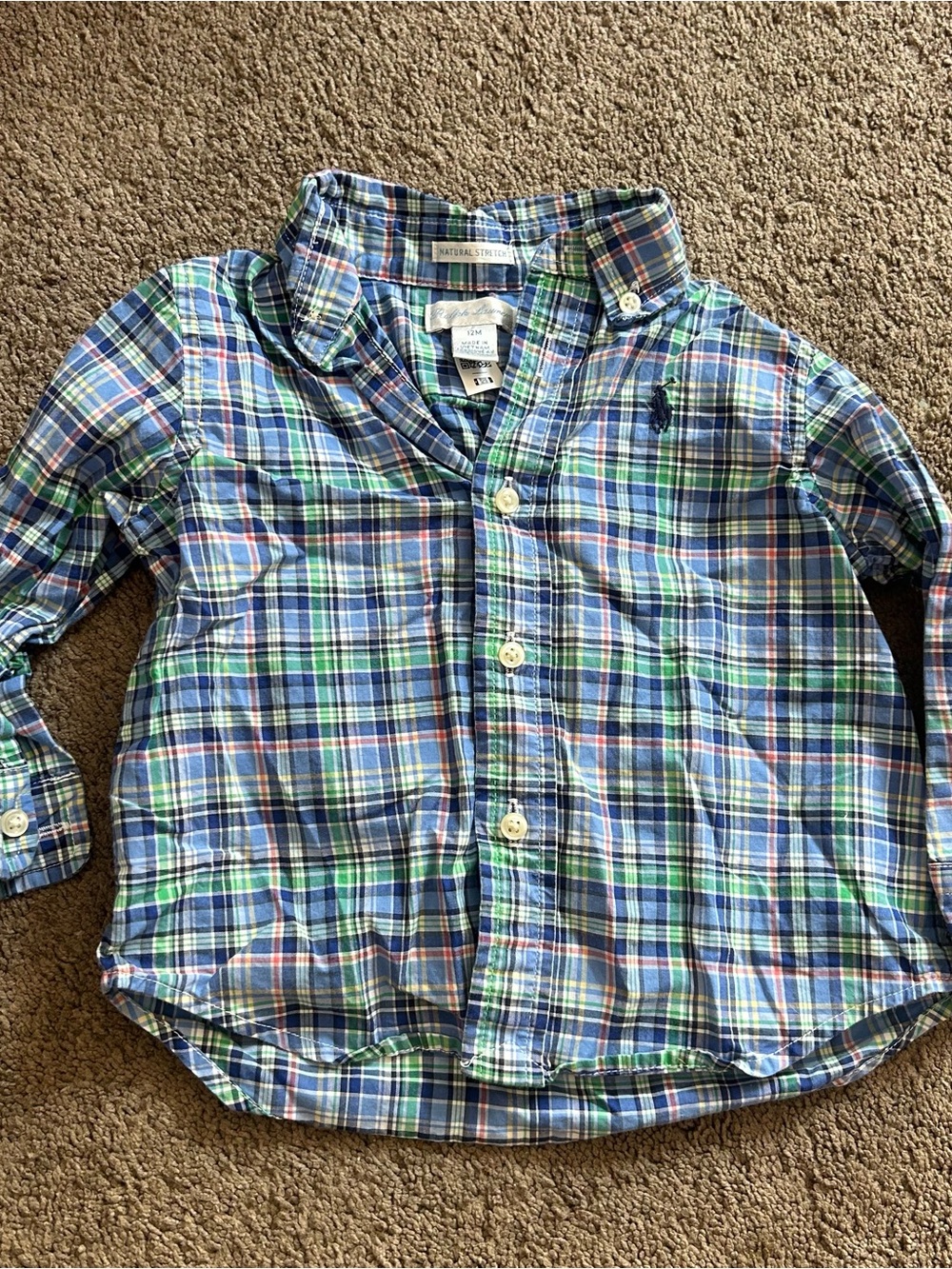 Ralph Lauren Boys' Blue, Green & Navy Plaid Button-Down Shirt